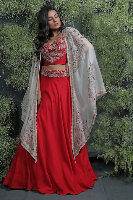 Usha Bagri Embroidered Lehenga Set With Cape 