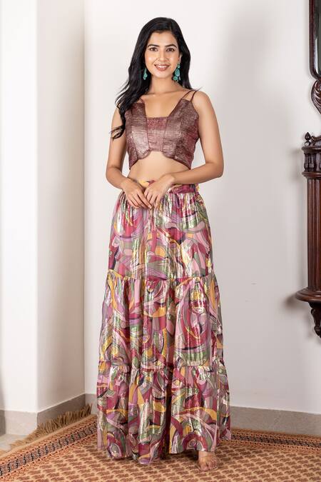 Inara Jaipur_Multi Color Shrug And Skirt Imported Brocade Georgette Blouse Pattern & Set_Online_at_Aza_Fashions