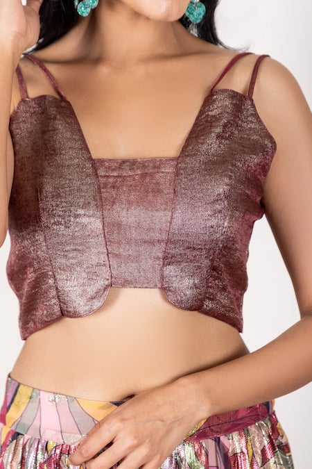 Inara Jaipur_Multi Color Shrug And Skirt Imported Brocade Georgette Blouse Pattern & Set_at_Aza_Fashions