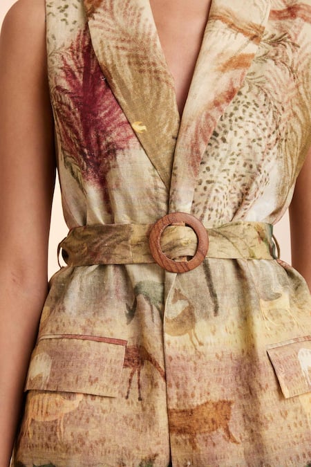 Buy Cord Beige Linen Summer Wood Print Blazer And Pant Set Online at Aza Fashions Buy_Cord_Beige Linen Summer Wood Print Blazer And Pant Set_Online_at_Aza_Fashions