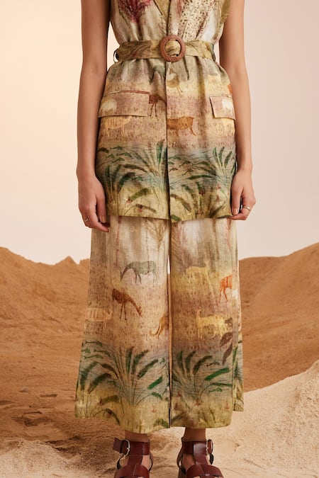 Shop Cord Beige Linen Summer Wood Print Blazer And Pant Set Online at Aza Fashions Shop_Cord_Beige Linen Summer Wood Print Blazer And Pant Set_Online_at_Aza_Fashions