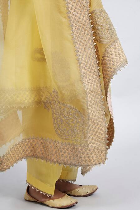 Shop Sheetal Batra Yellow Kurta Chanderi Salwar - Bamber Satin Dupatta Rahbya Set Online at Aza Fashions Shop_Sheetal Batra_Yellow Kurta Chanderi Salwar - Bamber Satin Dupatta Rahbya Set_Online_at_Aza_Fashions