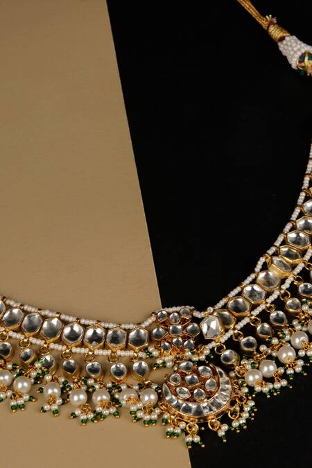 Namasya_Gold Plated Pearls, Beads, Diamonds Kundan Pendant Choker Set _Online_at_Aza_Fashions