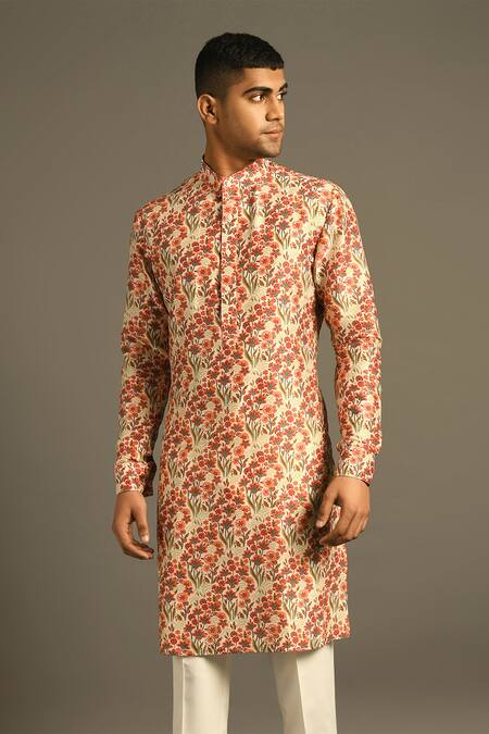 Buy_Dhruv Vaish_Multi Color Cotton Silk Chanderi Printed Kurta Set _Online_at_Aza_Fashions