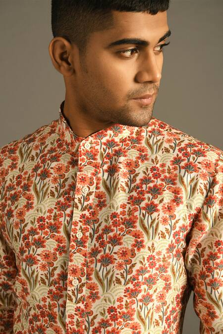 Shop_Dhruv Vaish_Multi Color Cotton Silk Chanderi Printed Kurta Set _Online_at_Aza_Fashions