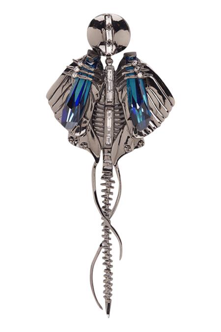 Outhouse_Silver Plated Crystals Chrysalis Statement Long Earrings _Online_at_Aza_Fashions