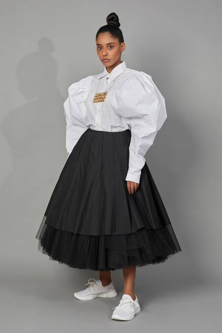 Quod_Black Nylon Tulle Skirt_Online_at_Aza_Fashions