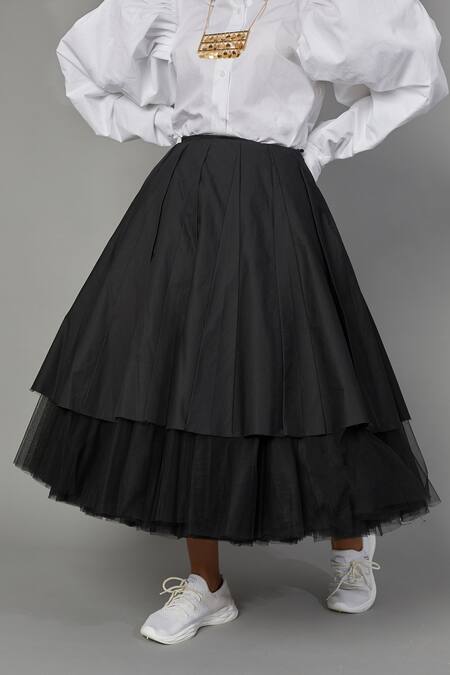 Buy_Quod_Black Nylon Tulle Skirt_Online_at_Aza_Fashions