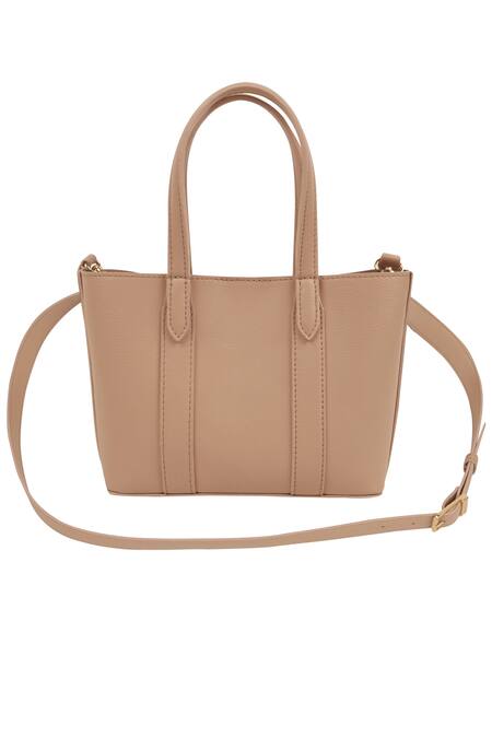 Shop The House Of Ganges Beige Vegan Leather Small Tote With Sling at Aza Fashions Shop_The House Of Ganges_Beige Vegan Leather Small Tote With Sling_at_Aza_Fashions