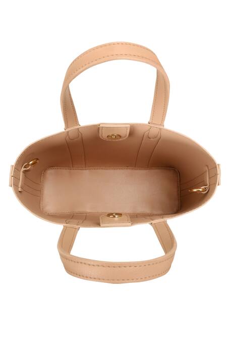 Buy The House Of Ganges Beige Vegan Leather Small Tote With Sling Online at Aza Fashions Buy_The House Of Ganges_Beige Vegan Leather Small Tote With Sling_Online_at_Aza_Fashions