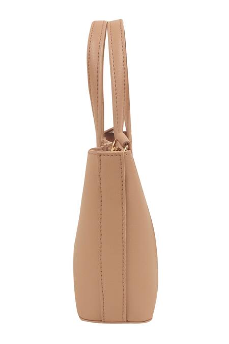 Shop The House Of Ganges Beige Vegan Leather Small Tote With Sling Online at Aza Fashions Shop_The House Of Ganges_Beige Vegan Leather Small Tote With Sling_Online_at_Aza_Fashions