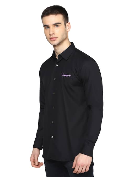 Noonoo Black Giza Cotton Slim-fit Shirt Online at Aza Fashions Noonoo_Black Giza Cotton Slim-fit Shirt _Online_at_Aza_Fashions