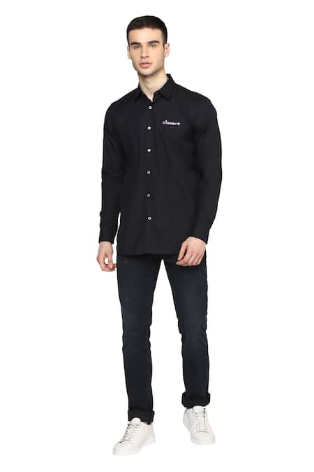 Buy Noonoo Black Giza Cotton Slim-fit Shirt Online at Aza Fashions Buy_Noonoo_Black Giza Cotton Slim-fit Shirt _Online_at_Aza_Fashions