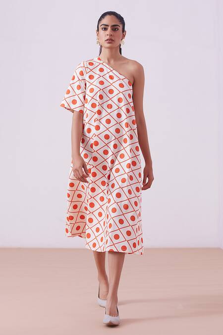 The Summer House_Cream Lilit One Shoulder Dress_Online_at_Aza_Fashions