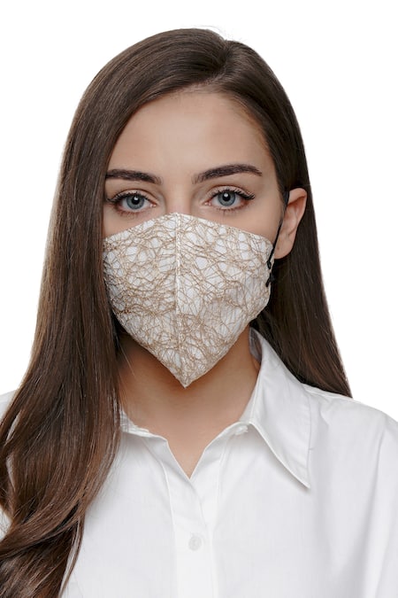 Shop Limerick By Abirr N' Nanki Gold Metallic Embroidered Mask Single Pc at Aza Fashions Shop_Limerick By Abirr N' Nanki_Gold Metallic Embroidered Mask Single Pc_at_Aza_Fashions