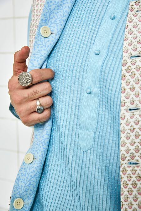 Rajesh Pratap Singh White Linen Printed Nehru Jacket at Aza Fashions Rajesh Pratap Singh_White Linen Printed Nehru Jacket _at_Aza_Fashions