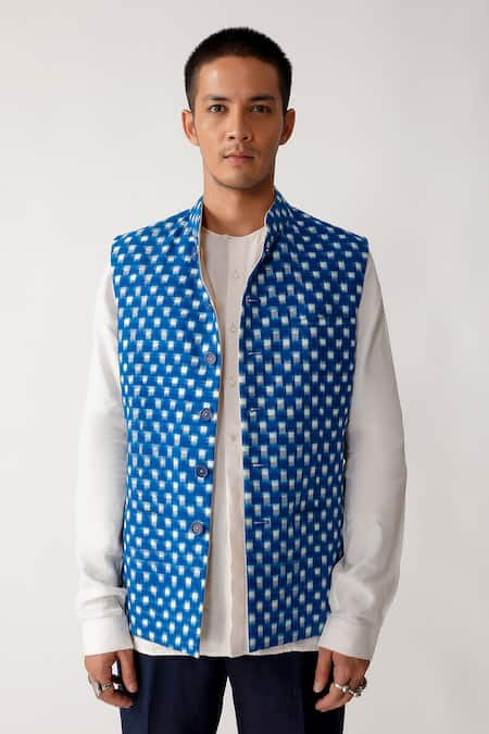 Rajesh Pratap Singh Blue Cotton Rankhar Linen Ikat Bundi