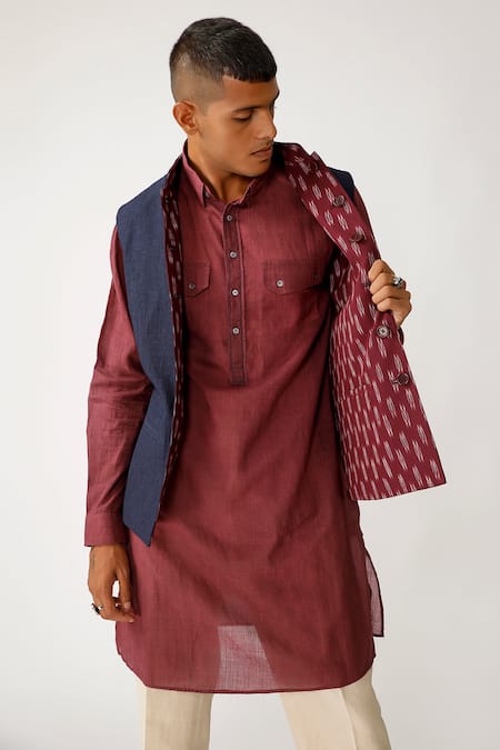 Rajesh Pratap Singh Blue Cotton, Linen Ratakot Handwoven Reversible Bundi