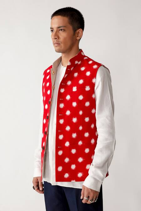 Rajesh Pratap Singh_Red Cotton, Linen Rataura Handwoven Ikat Bundi _Online_at_Aza_Fashions