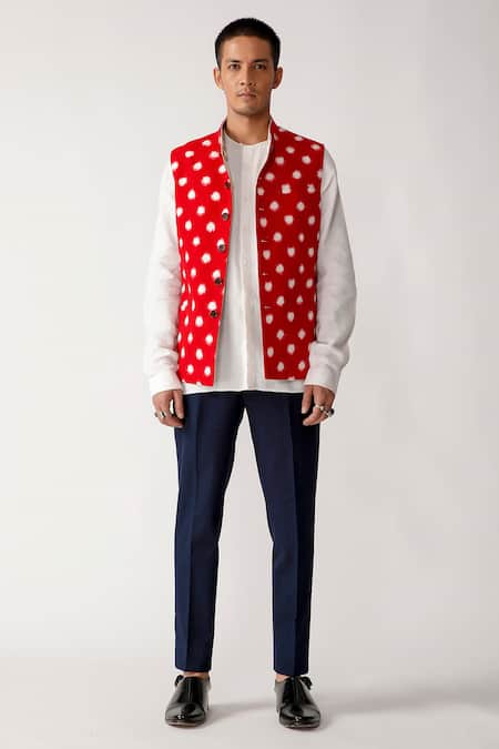 Buy_Rajesh Pratap Singh_Red Cotton, Linen Rataura Handwoven Ikat Bundi _Online_at_Aza_Fashions