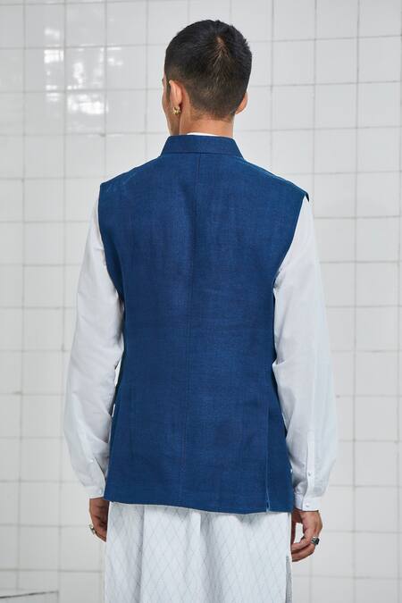 Shop Rajesh Pratap Singh Blue Linen Crepe Keetap Handwoven Bundi at Aza Fashions Shop_Rajesh Pratap Singh_Blue Linen Crepe Keetap Handwoven Bundi _at_Aza_Fashions