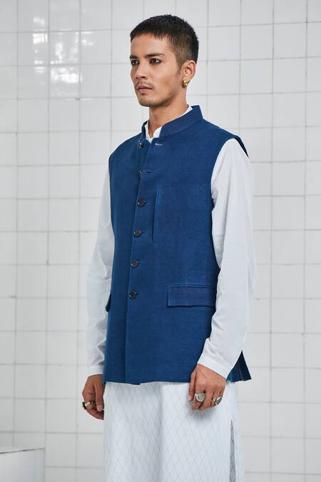 Buy Rajesh Pratap Singh Blue Linen Crepe Keetap Handwoven Bundi Online at Aza Fashions Buy_Rajesh Pratap Singh_Blue Linen Crepe Keetap Handwoven Bundi _Online_at_Aza_Fashions