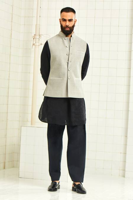 Buy Rajesh Pratap Singh Grey Viscose Printed Nehru Jacket Online at Aza Fashions Buy_Rajesh Pratap Singh_Grey Viscose Printed Nehru Jacket _Online_at_Aza_Fashions