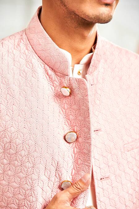 Rajesh Pratap Singh Pink Viscose Quilted Nehru Jacket at Aza Fashions Rajesh Pratap Singh_Pink Viscose Quilted Nehru Jacket _at_Aza_Fashions