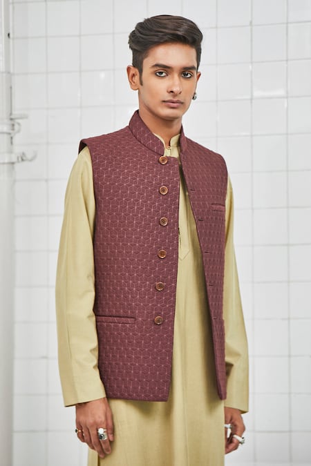 Rajesh Pratap Singh Brown Viscose Katan Ramdevra Quilted Bundi 