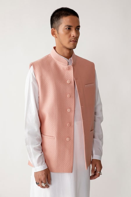 Rajesh Pratap Singh_Pink Viscose Sankar Handwoven Quilted Bundi _Online_at_Aza_Fashions