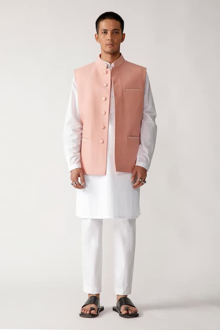 Buy_Rajesh Pratap Singh_Pink Viscose Sankar Handwoven Quilted Bundi _Online_at_Aza_Fashions