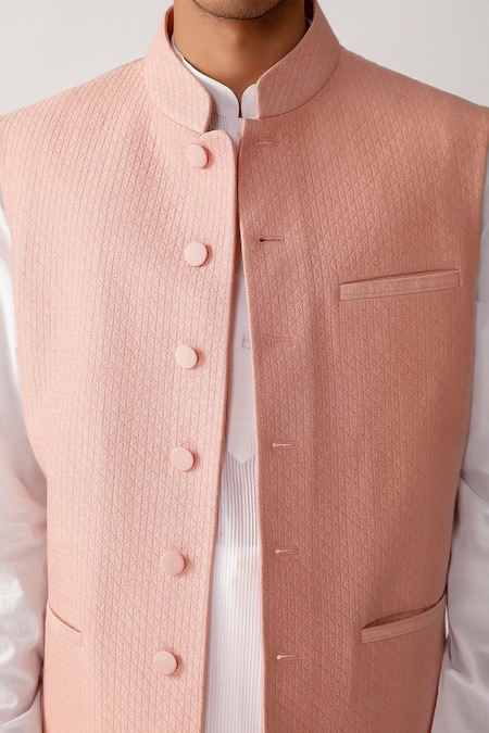 Shop_Rajesh Pratap Singh_Pink Viscose Sankar Handwoven Quilted Bundi _Online_at_Aza_Fashions