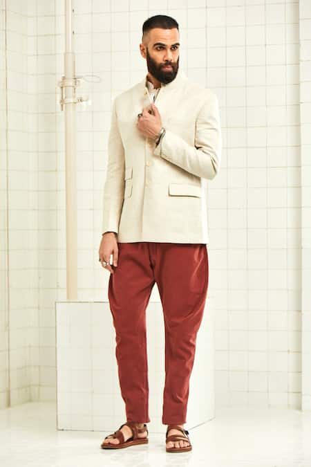 Rajesh Pratap Singh_White Linen Bandhgala _Online_at_Aza_Fashions