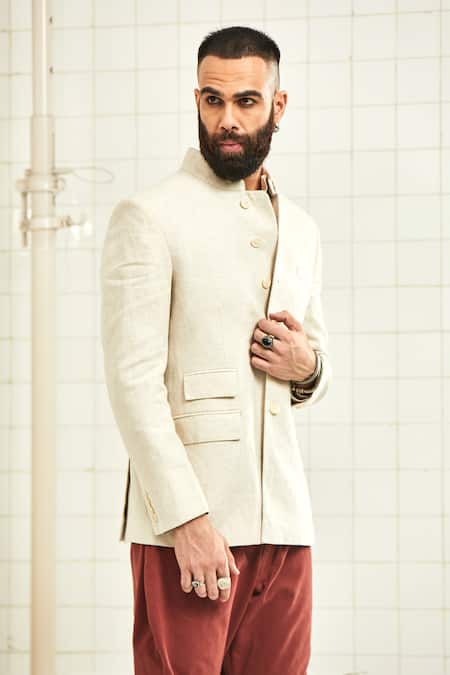 Buy_Rajesh Pratap Singh_White Linen Bandhgala _Online_at_Aza_Fashions