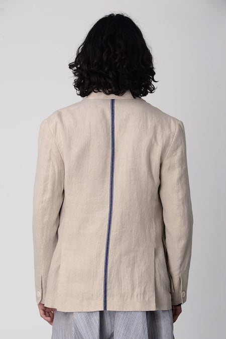 Shop_Rajesh Pratap Singh_Beige Handloom Linen Jacket _at_Aza_Fashions