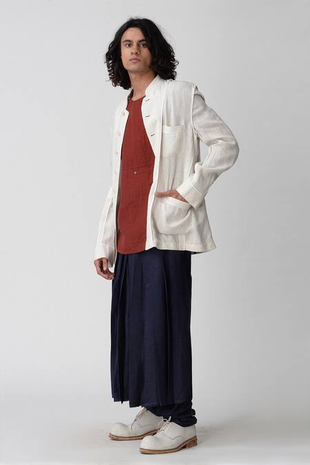 Rajesh Pratap Singh_White Handloom Linen Jacket _Online_at_Aza_Fashions