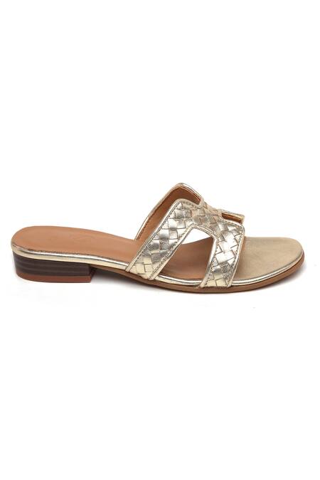 Tissr_Gold Textured Sandals_Online_at_Aza_Fashions