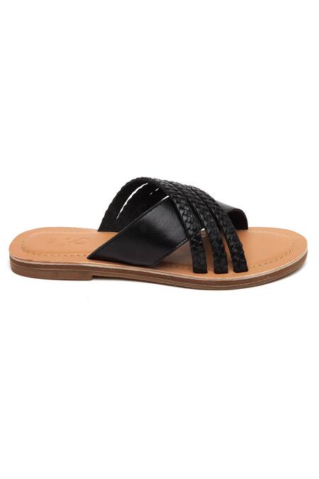 Tissr_Black Textured Strap Sandals_Online_at_Aza_Fashions