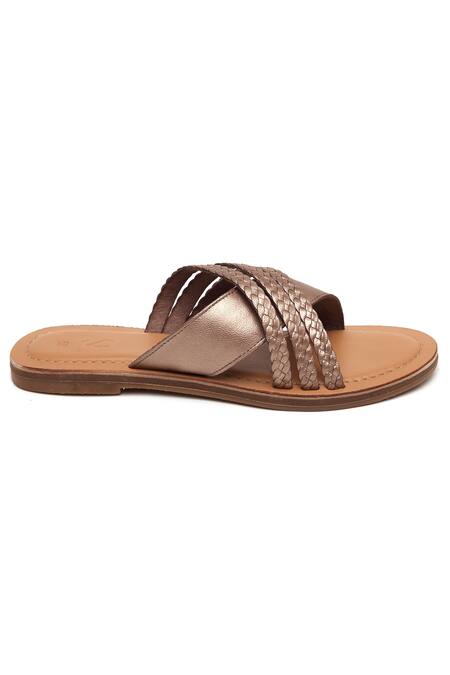 Tissr_Brown Leather Textured Strap Sandals_Online_at_Aza_Fashions