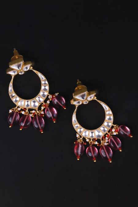 Shop_Osvag India_Gold Plated Diamonds, Stones Polki Embellished Chandbalis _at_Aza_Fashions