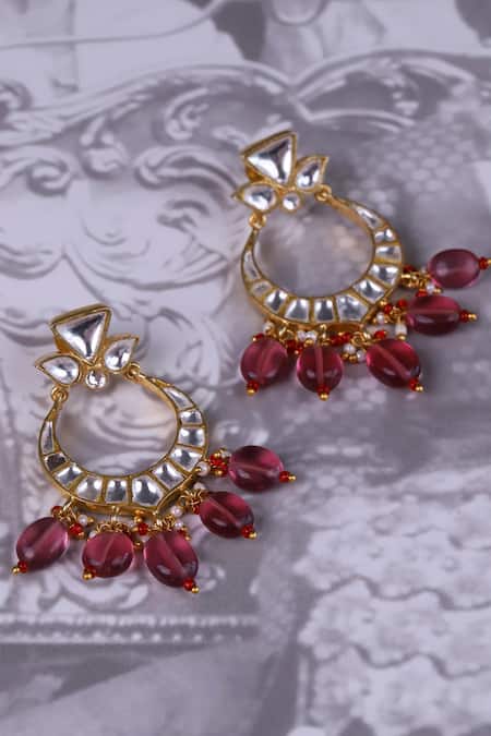 Osvag India_Gold Plated Diamonds, Stones Polki Embellished Chandbalis _Online_at_Aza_Fashions