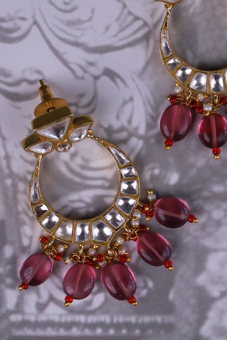 Buy_Osvag India_Gold Plated Diamonds, Stones Polki Embellished Chandbalis _Online_at_Aza_Fashions