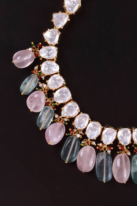 Osvag India_Gold Plated Polki Gemstone Choker With Drawcord _Online_at_Aza_Fashions