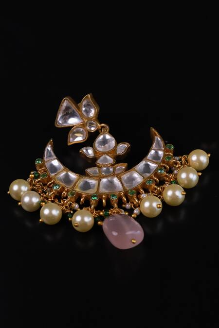 Osvag India_Gold Plated Pearls, Diamonds Polki Embellished Chandbalis _Online_at_Aza_Fashions