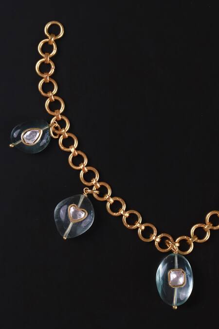 Osvag India_Gold Plated Crystals Polki And Fluorite Stone Bracelet _Online_at_Aza_Fashions
