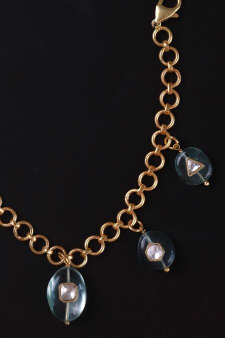 Buy_Osvag India_Gold Plated Crystals Polki And Fluorite Stone Bracelet _Online_at_Aza_Fashions