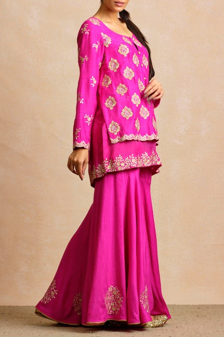 Sue Mue Beige Handloom Cotton, Tussar Georgette U Neck Kurta Sharara Set Online at Aza Fashions Sue Mue_Beige Handloom Cotton, Tussar Georgette U Neck Kurta Sharara Set _Online_at_Aza_Fashions