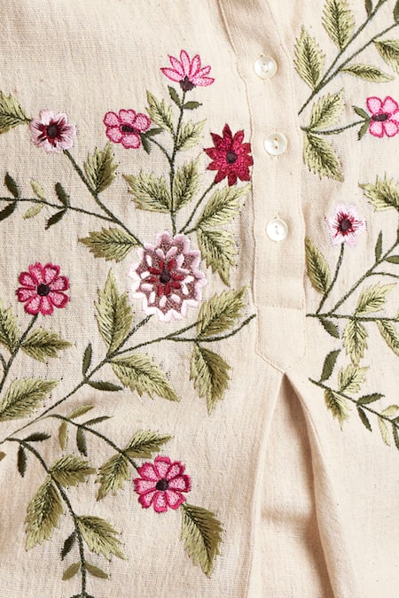 Shop_Sue Mue_Beige Handloom Cotton Spread Collar Shirt _Online_at_Aza_Fashions