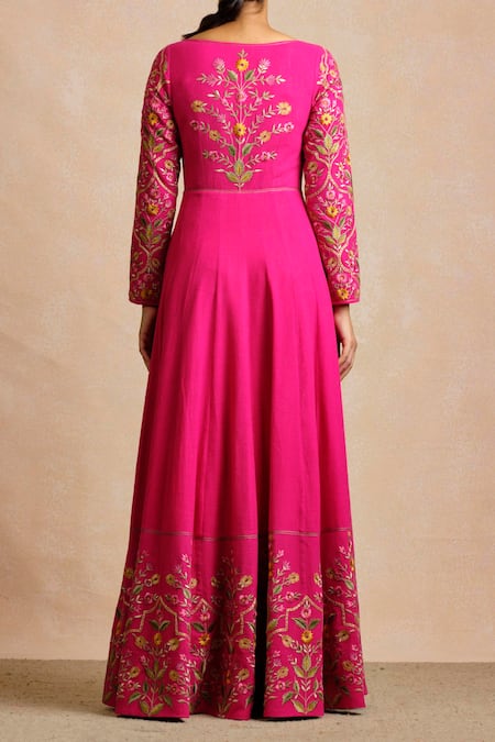 Shop Sue Mue Pink Handloom Cotton Round Embroidered Anarkali at Aza Fashions Shop_Sue Mue_Pink Handloom Cotton Round Embroidered Anarkali _at_Aza_Fashions
