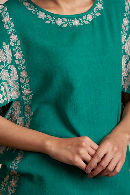 Buy_Sue Mue_Green Handloom Cotton Round Tunic _Online_at_Aza_Fashions